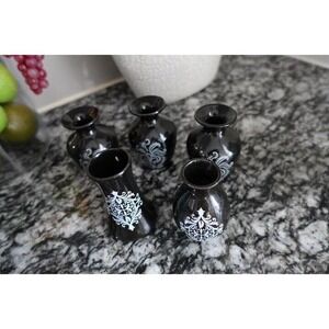 Black Ceramic Bud Vases Set of 5 Small Decorative Vases Home Decor‎